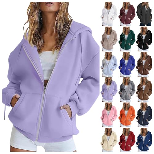 Oversized Hoodie Damen Sweatjacke Baumwolle Sweatshirt Jacke Mit Kapuze Sportjacke Damen Zip Hoodie Elegant Einfarbig Kapuzenpullover Locker Atmungsaktive Winterpullover von Generic