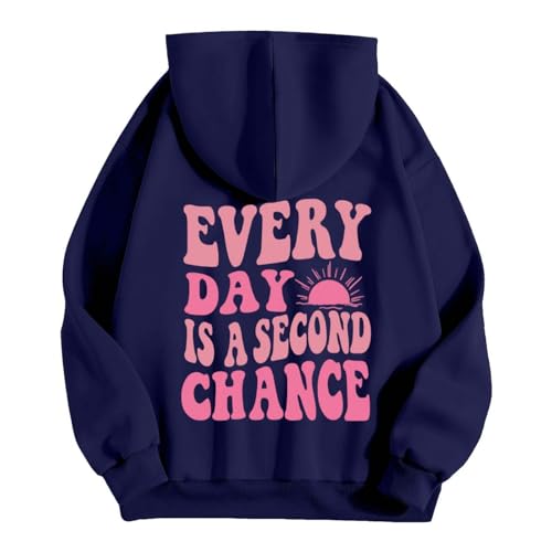 Oversized Hoodie Damen mit Rückenprint Leichte Kapuzenpullover Einfarbig Kapuzenpulli Langarmshirt Frauen Langarm Pullover Lässig Teenager Mädchen Sweatshirt für Sport Fitness Outdoor Übergangsjacke von Generic