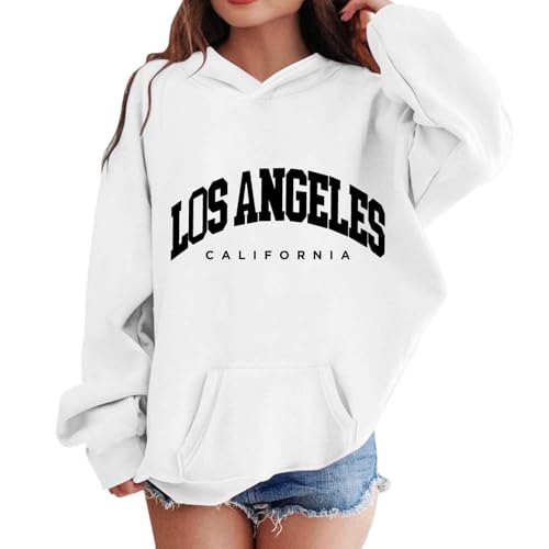 Oversized Kapuzenpullover Für Mädchen Los Angeles Buchstaben Druck Langarmshirt Pullover Sweatshirt mit Kapuzen Weiches Langarm Kapuzenpulli Kinder Pulli Hoodie Oberteile für 2-13 Jahre von Generic