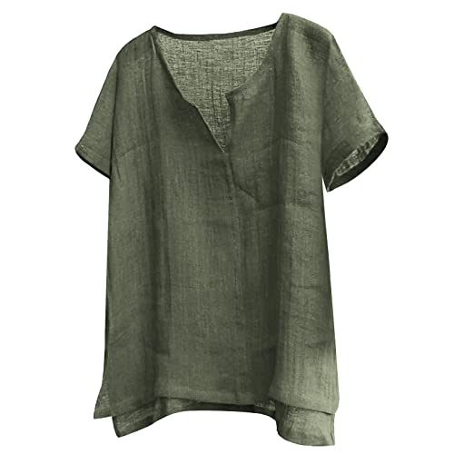 Oversized Leinenbluse Sommer Locker Kurzarm Bluse Vintage Leichte Blusen Lässiges Elegante Blusenshirt Bequeme Atmungsaktive Oberteile Modisch Einfarbig Oberteile von Generic
