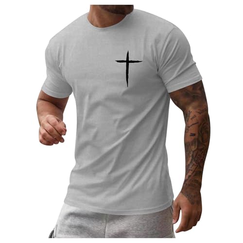 Oversized Tshirt Herren Kurzarm, Sport T Shirt Herren Schwarz, T-Shirt mit Kreuz-Aufdruck Leicht Luftig Sommer Oberteile Casual Locker Tshirts Jesus-T-Shirts Mode Streetwear Shirts für Männer von Generic