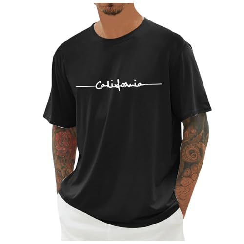 Oversized Tshirt Herren Rundhals Kurzarm Lose Sommer Oberteile Mode T-Shirt mit Los Angeles Grafik Kreativen Buchstaben Vintage Drucken Streetwear Sport Casual Lang Tops von Generic