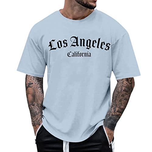 Oversized Tshirt Herren Rundhals Kurzarm Lose Sommer Oberteile Mode T-Shirt mit Los Angeles Grafik Kreativen Buchstaben Vintage Drucken Streetwear Sport Casual Lang Tops von Generic