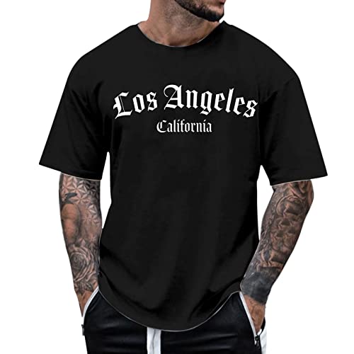 Oversized Tshirt Herren Rundhals Kurzarm Lose Sommer Oberteile Mode T-Shirt mit Los Angeles Grafik Kreativen Buchstaben Vintage Drucken Streetwear Sport Casual Lang Tops von Generic