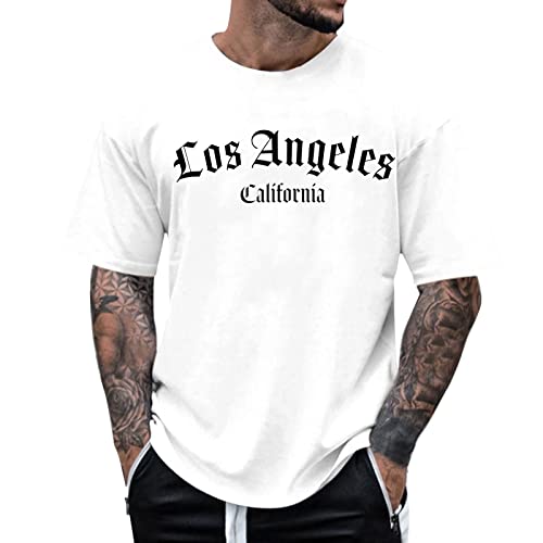 Oversized Tshirt Herren Rundhals Kurzarm Lose Sommer Oberteile Mode T-Shirt mit Los Angeles Grafik Kreativen Buchstaben Vintage Drucken Streetwear Sport Casual Tops von Generic