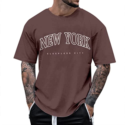 Oversized Tshirt Herren Rundhals Kurzarm Lose Sommer Oberteile Mode T-Shirt mit Los Angeles Grafik Vintage Drucken Streetwear Geschenk Papa,Dad,Freund Braun 3XL von Generic