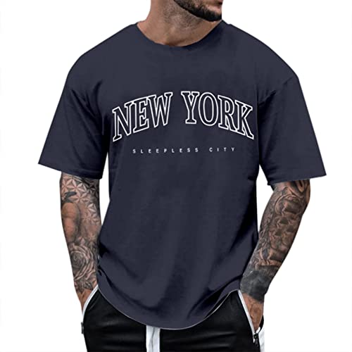 Oversized Tshirt Herren Rundhals Kurzarm Lose Sommer Oberteile Mode T-Shirt mit Los Angeles Grafik Vintage Drucken Streetwear Geschenk Papa,Dad,Freund Marine L von Generic