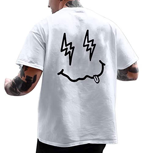 Oversized Tshirt Herren Rundhals Kurzarm Lose Sommer Oberteile Mode T-Shirt mit Los Angeles Grafik Vintage Drucken Streetwear Geschenk Papa,Dad,Freund Weiss M von Generic