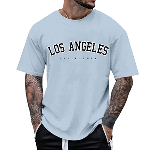 Oversized Tshirt Herren Rundhals Kurzarm Lose Sommer Oberteile T-Shirt mit Grafik Kreativen Buchstaben Vintage Drucken Streetwear Sport Casual Lang Tops (02 Blue, M) von Generic