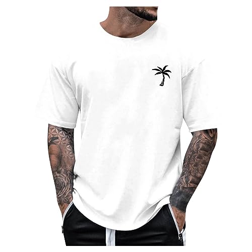 Oversized Tshirt Herren Sommer Lässig Basic Gym Mode Rundhals Kurzarm T-Shirts für Herren Baggy Sport Fitness Tops mit Aufdruck Weiß von Generic