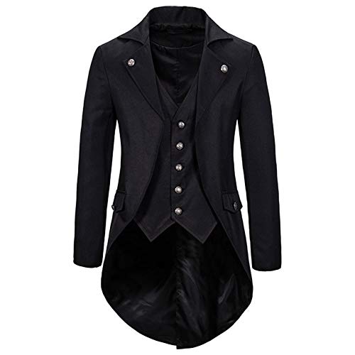 Oversized Unisex Mantel Gothic Herren Sakko Jacke Frack Steampunk Gothic Uniform Cosplay Kostüm Mantel Vintage Gothic Blazer Langer Uniformkleid Plus Size Männer Langarm Kölner Karneval Kostüm von Generic