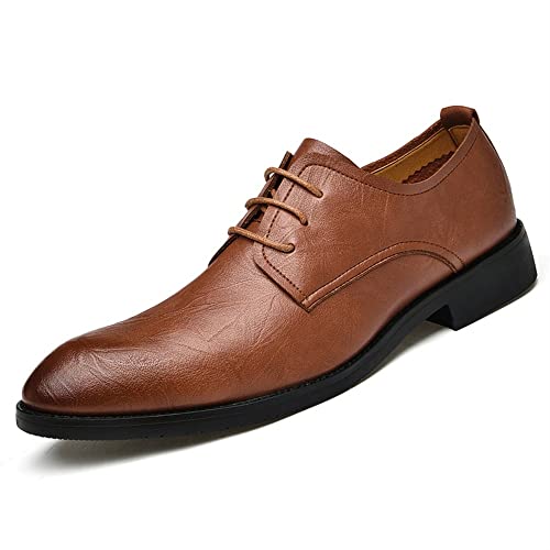 Oxford-Abendschuhe for Herren, Schnürschuhe mit spitzer Zehenpartie, Derby-Schuhe aus veganem Leder, Blockabsatz, Gummisohle, rutschfest(Braun,39 EU) von Generic