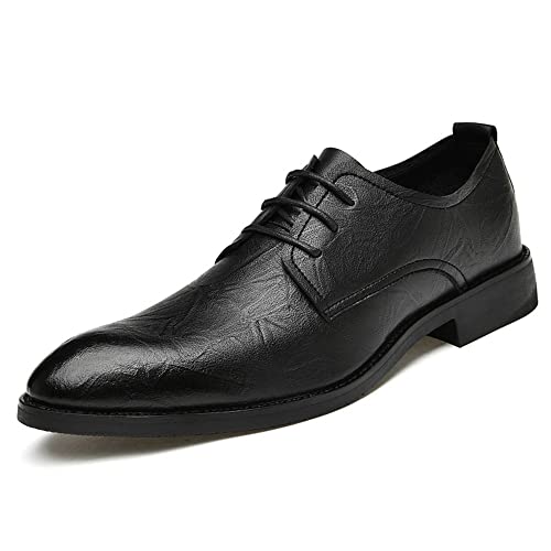 Oxford-Abendschuhe for Herren, Schnürschuhe mit spitzer Zehenpartie, Derby-Schuhe aus veganem Leder, Blockabsatz, Gummisohle, rutschfest(Schwarz,40 EU) von Generic