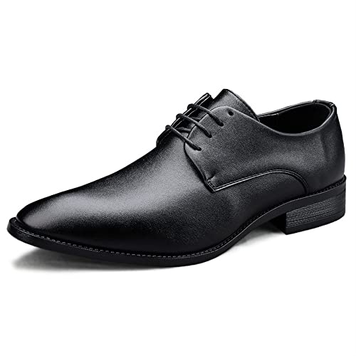 Oxford Formelle Schuhe for Herren Schnürschuhe Veganes Leder Solide Derby-Schuhe Blockabsatz Low Top rutschfeste Gummisohle Hochzeit(Schwarz,41 EU) von Generic