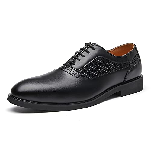 Oxford Formelle Schuhe for Männer Schnüren Runde Brüniert Zehe PU Leder Low Top rutschfeste Party(Schwarz,43 EU) von Generic