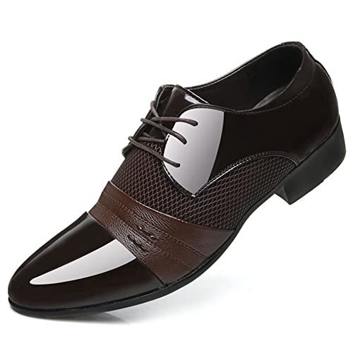 Oxford Formelle Schuhe for Männer Schnürschuhe Runde Zehen Glänzendes Leder Gummisohle Blockabsatz Anti-Rutsch-Rutsch-Hochzeit(Braun,47 EU) von Generic