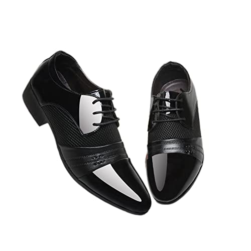 Oxford Formelle Schuhe for Männer Schnürschuhe Runde Zehen Glänzendes Leder Gummisohle Blockabsatz Anti-Rutsch-Rutsch-Hochzeit(Schwarz,45 EU) von Generic
