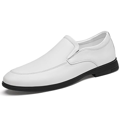 Oxford Formelle Schuhe for Männer Slip On Runde Zehenpartie Veganes Leder Schürze Zehenpartie Gummisohle Low Top rutschfeste Arbeitsschuhe(Weiß,44 EU) von Generic