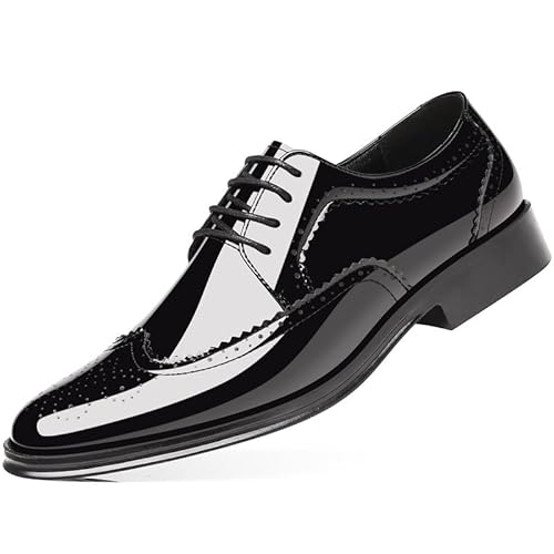 Oxford-Schuhe for Herren, Schnürschuhe, Spitze Zehenpartie, Brogue, geprägte Flügelspitze, Lackleder, Derby-Schuhe, niedriger Blockabsatz, rutschfest, Business(Schwarz,41 EU) von Generic
