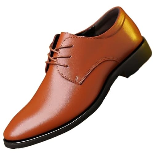 Oxford-Schuhe for Herren, Schnürschuhe, Spitze Zehenpartie, PU-Leder, einfarbig, Derby-Schuhe mit Blockabsatz, rutschfest, niedriges Oberteil, Party(Braun,39 EU) von Generic