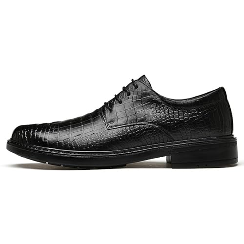 Oxford-Schuhe for Herren, Schnürung, rund, brüniert, Krokodildruck, Patchwork, Derby-Schuhe, Gummisohle, rutschfest, rutschfest, Low-Top-Party (Color : Schwarz, Size : 41 EU) von Generic