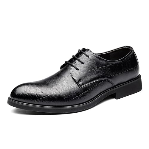 Oxford-Schuhe for Herren, Spitze Zehenpartie, kariert, einfarbig, Kunstleder, Derby-Schuhe, rutschfest, Gummisohle(43 EU) von Generic