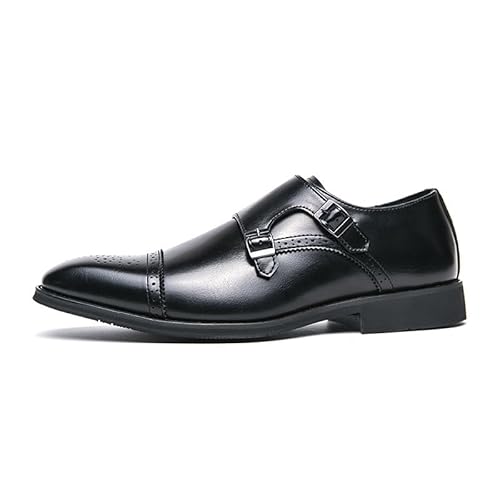 Oxford-Schuhe for Herren, for Hineinschlüpfen, mit quadratischer, brünierter Spitze, Brogue-Kappenzehe, doppelter Monk-Riemen, veganes Leder, rutschfest, Blockabsatz, niedrige Spitze, rutschfest (Col von Generic