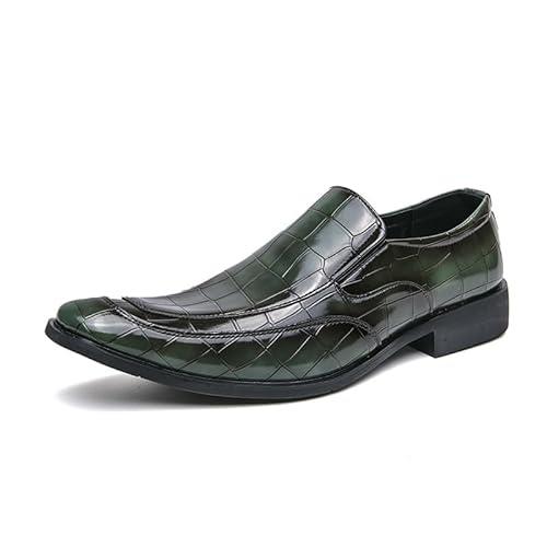 Oxford-Schuhe for Herren, for Reinschlüpfen, Schlichte Zehenpartie, veganes Leder, kariert, geprägt, rutschfeste Gummisohle, niedriger Schaft, rutschfest, lässig(Grün,42 EU) von Generic