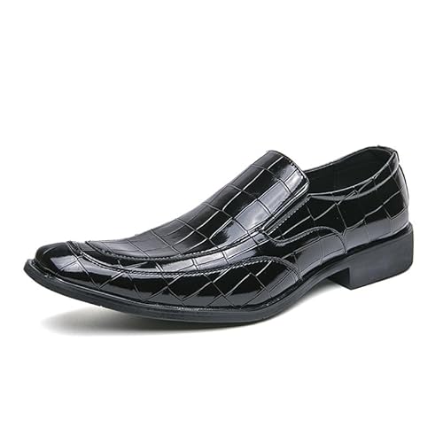 Oxford-Schuhe for Herren, for Reinschlüpfen, Schlichte Zehenpartie, veganes Leder, kariert, geprägt, rutschfeste Gummisohle, niedriger Schaft, rutschfest, lässig(Schwarz,39 EU) von Generic