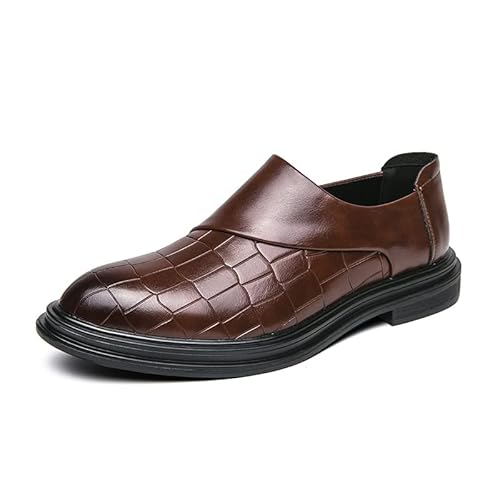 Oxford-Schuhe for Herren, for Reinschlüpfen, kariert, runde Zehenpartie, Reißverschluss, PU-Leder, Blockabsatz, rutschfeste Gummisohle, niedriger Schaft, Outdoor(Braun,38 EU) von Generic