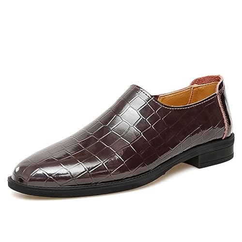 Oxford-Schuhe for Herren, for Reinschlüpfen, runde Zehenpartie, Kariertes Muster, rutschfeste Gummisohle, niedriger Blockabsatz, Outdoor(Braun,38 EU) von Generic