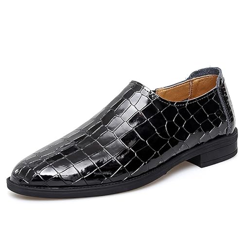 Oxford-Schuhe for Herren, for Reinschlüpfen, runde Zehenpartie, Kariertes Muster, rutschfeste Gummisohle, niedriger Blockabsatz, Outdoor(Schwarz,45.5 EU) von Generic