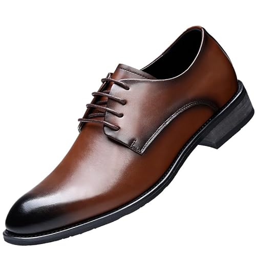 Oxford-Schuhe for Herren, for Schnüren, Spitze, brünierte Zehenpartie, PU-Leder, Gummisohle, rutschfest, Blockabsatz, Hochzeit(Braun,41 EU) von Generic