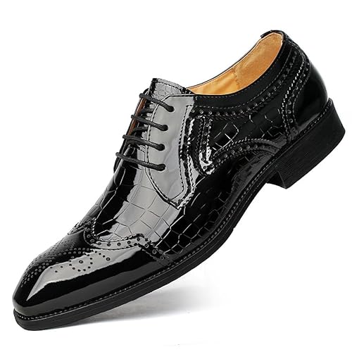 Oxford-Schuhe for Herren, for Schnüren, quadratische Zehenpartie, PU-Leder, Brogue-geprägte Flügelspitzen, Derby-Schuhe, Gummisohle, rutschfest, rutschfest, rutschfest, Low-Top (Color : Schwarz, Siz von Generic