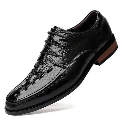 Oxford-Schuhe for Herren, for Schnüren, runde, brünierte Zehenpartie, echtes Leder, Krokodildruck, Derby-Schuhe, niedrige Oberseite, Gummisohle, rutschfest, Blockabsatz, rutschfest(Color:Schwarz,Size: von Generic