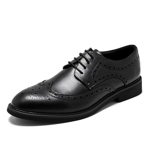 Oxford-Schuhe for Herren, for Schnüren, runde Spitze, Brogue, geprägte Flügelspitzen, Derby-Schuhe, Blockabsatz, rutschfest, Low-Top-Business (Color : Schwarz, Size : 44 EU) von Generic