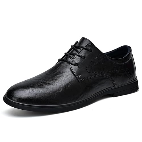 Oxford-Schuhe for Herren, for Schnüren, runde Spitze, Kunstleder, Derby-Schuhe, niedrige Oberseite, Gummisohle, rutschfest, Blockabsatz, rutschfest, klassisch (Color : Schwarz, Size : 37 EU) von Generic