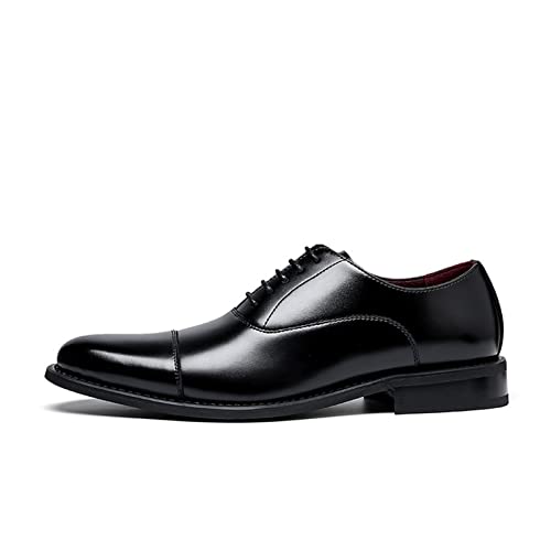 Oxford-Schuhe for Herren, for Schnüren, runde Zehenpartie, brüniertes Leder, Kappe, niedrige Spitze, rutschfest, klassisch(Schwarz,39 EU) von Generic