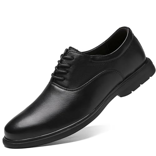 Oxford-Schuhe for Herren, for Schnüren, runder Zehenbereich, Leder, einfarbig, Oxford-Schuhe, rutschfest, Low-Top, rutschfest, Gummisohle, rutschfest, for Business (Color : Schwarz, Size : 42 EU) von Generic