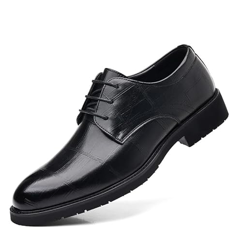 Oxford-Schuhe for Herren, for Schnüren, spitzer Zehenbereich, Kunstleder-Derby-Schuhe, Blockabsatz, rutschfest, Low-Top-Hochzeit (Color : Schwarz, Size : 38 EU) von Generic