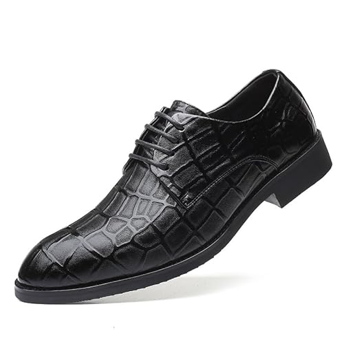 Oxford-Schuhe for Herren, for Schnüren, spitzer Zehenbereich, veganes Leder, Steinmuster, Derby-Schuhe, rutschfest, rutschfeste Gummisohle, rutschfest, Low-Top-Abschlussball (Color : Schwarz, Size : von Generic