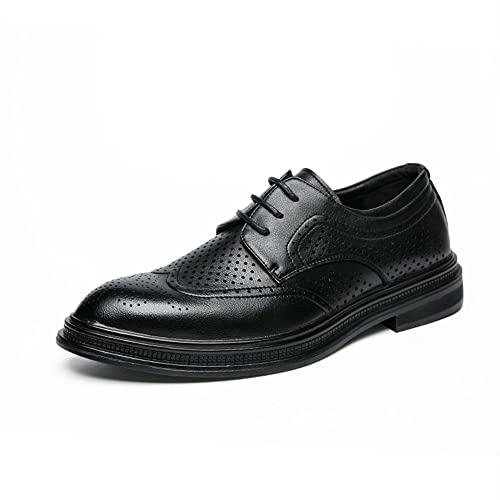 Oxford-Schuhe for Herren, formelle Schuhe, Schnürschuhe, Brogue, geprägte Flügelspitze, Derby-Schuhe aus veganem Leder, Rutschfester Blockabsatz, rutschfeste Party(Black Hollow Out,41 EU) von Generic