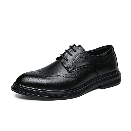 Oxford-Schuhe for Herren, formelle Schuhe, Schnürschuhe, Brogue, geprägte Flügelspitze, Derby-Schuhe aus veganem Leder, Rutschfester Blockabsatz, rutschfeste Party(Schwarz,43 EU) von Generic