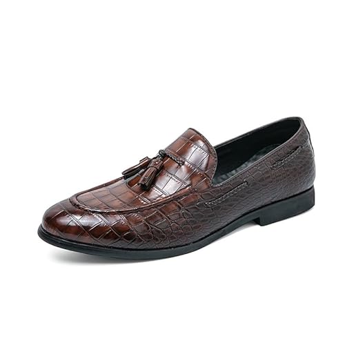 Oxford-Schuhe for Herren, formelle Schuhe, for Hineinschlüpfen, Kariertes Muster, Quaste, PU-Leder, Schürzenkappe, Gummisohle, Blockabsatz, rutschfest, niedriger Schnitt, lässig(Braun,42 EU) von Generic