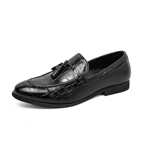 Oxford-Schuhe for Herren, formelle Schuhe, for Hineinschlüpfen, Kariertes Muster, Quaste, PU-Leder, Schürzenkappe, Gummisohle, Blockabsatz, rutschfest, niedriger Schnitt, lässig(Schwarz,42 EU) von Generic