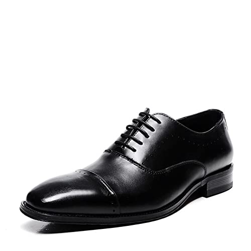 Oxford-Schuhe for Herren, mit Schnürung, Kappe, runde Zehenpartie, Leder, Gummisohle, Blockabsatz, rutschfest, klassisch(41 EU) von Generic