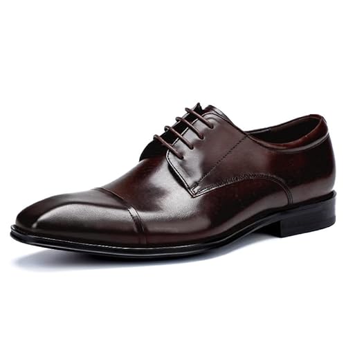 Oxford-Schuhe for Herren mit Schnürung, quadratische, brünierte Zehenpartie, PU-Leder, Kappenkappe, rutschfest, niedriger Schaft, rutschfeste Gummisohle, klassisch(Braun,43 EU) von Generic