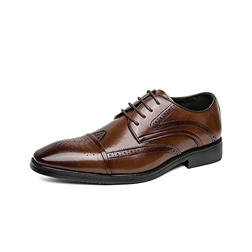 Oxford-Schuhe for Herren mit Schnürung, quadratischer Zehenpartie, Brogue-Schuhe mit Prägung, PU-Leder, rutschfest, Blockabsatz, klassisch(Braun,38 EU) von Generic
