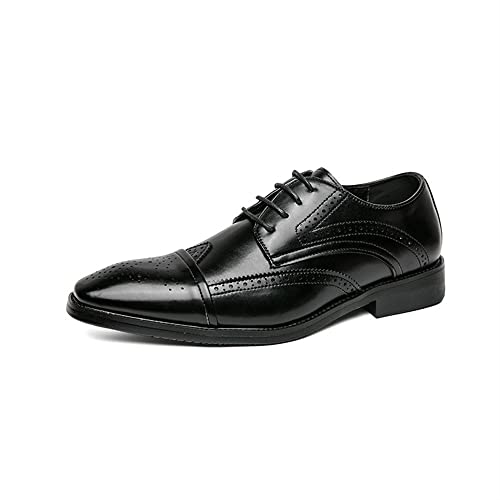 Oxford-Schuhe for Herren mit Schnürung, quadratischer Zehenpartie, Brogue-Schuhe mit Prägung, PU-Leder, rutschfest, Blockabsatz, klassisch(Schwarz,47 EU) von Generic