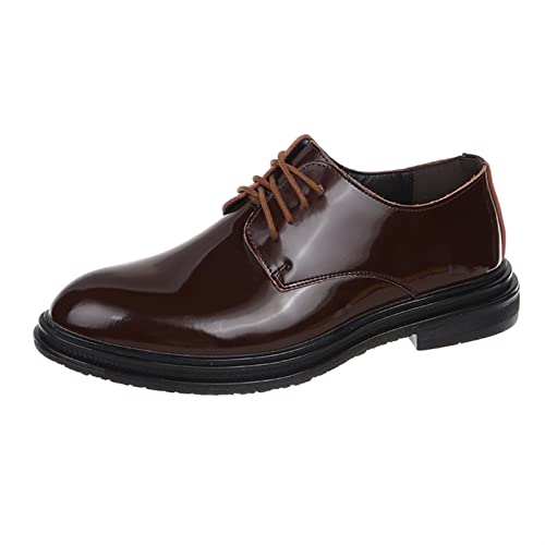 Oxford-Schuhe for Herren mit Schnürung, runder Zehenpartie, Derby-Schuhe aus Lackleder, niedrige Oberseite, rutschfeste Gummisohle, Blockabsatz, Hochzeit(Braun,42 EU) von Generic